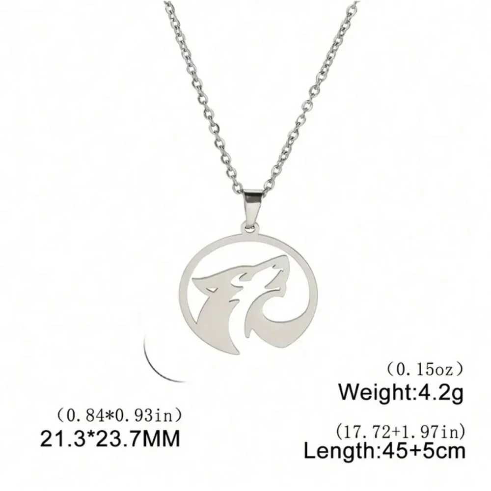 Men's‎ Stainless Steel Wolf Animal Pendant necklace with double chain